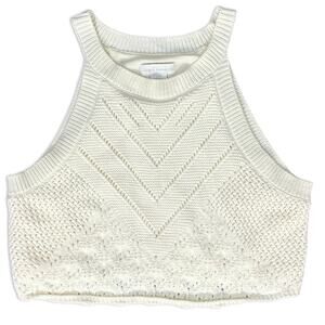 House of Harlow 1960 Cream White Knit Cotton Lined Halter Crop Top size XL